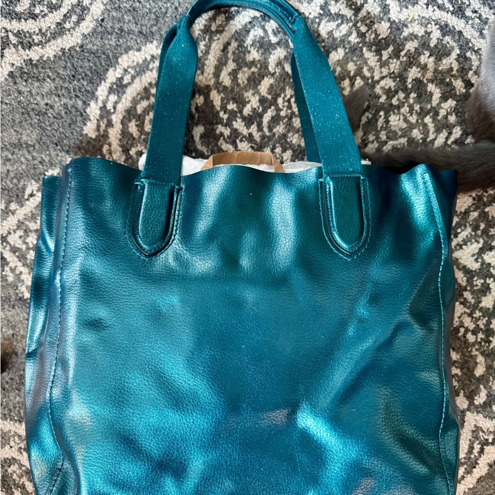 Coach Large Derby Metallic Teal Tote